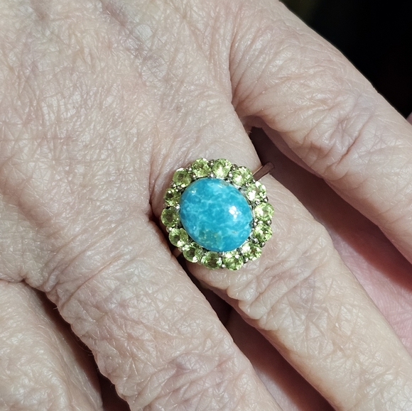 Beautiful Nevada Turquoise & Peridot Platinum over 925 Ring Size 8.5 💍😍 - Picture 6 of 6